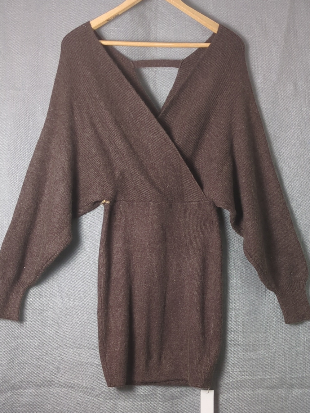 Brown V-Neck Wrap Women’s Sweater Dress